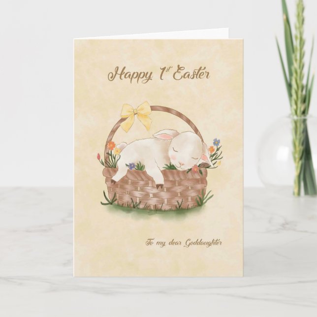 Tarjeta Happy 1st Easter Bunny in Basket Goddaughter (Anverso)