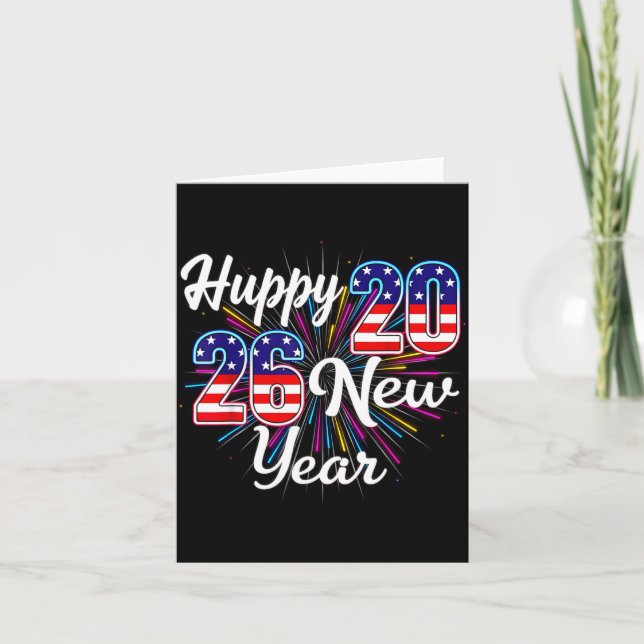 Tarjeta Happy 2026 New Year Patriotic Fireworks Design Par (Anverso)