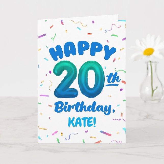 Tarjeta Happy 20th Birthday Card with Custom Name (Planta pequeña)