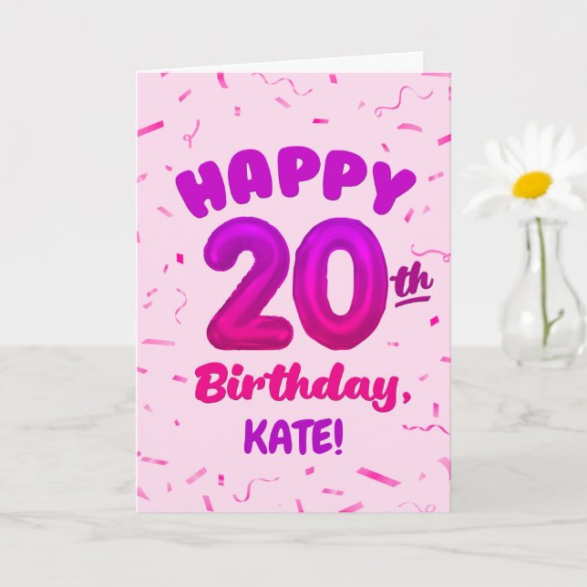 Tarjeta Happy 20th Birthday Card with Custom Name (Planta pequeña)