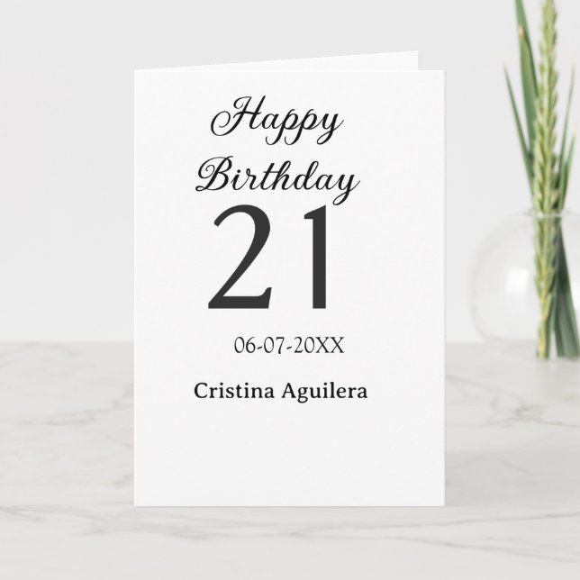 Tarjeta Happy 21st birthday bold letter simple name minima (Anverso)