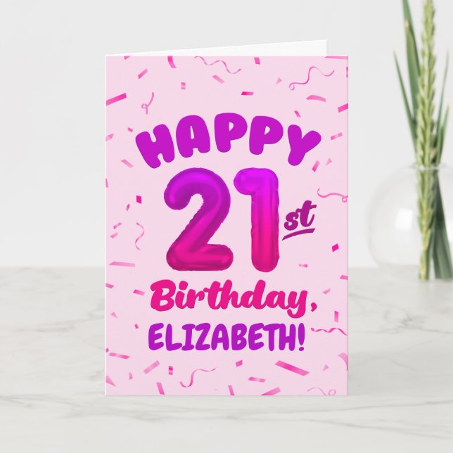 Tarjeta Happy 21st Birthday Card with Custom Name (Anverso)