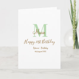 Tarjeta Happy 21st Birthday green add name monogram brown