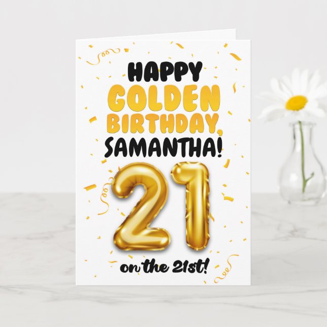 Tarjeta Happy 21st Golden Birthday, Custom Name Birthday (Planta pequeña)