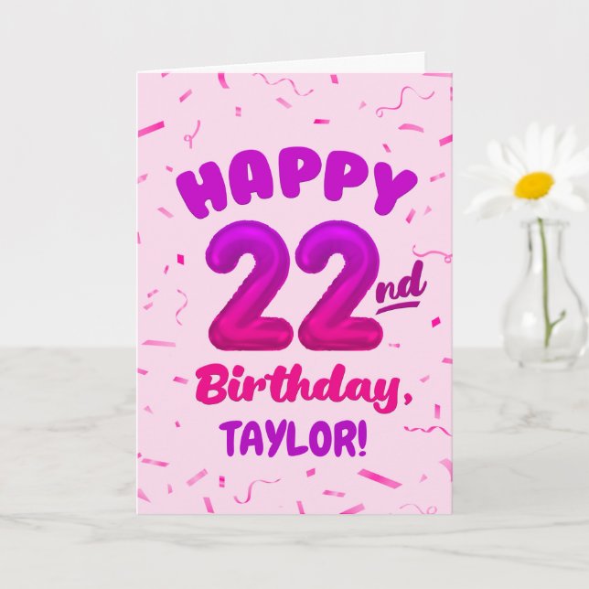 Tarjeta Happy 22nd Birthday Card with Custom Name (Planta pequeña)