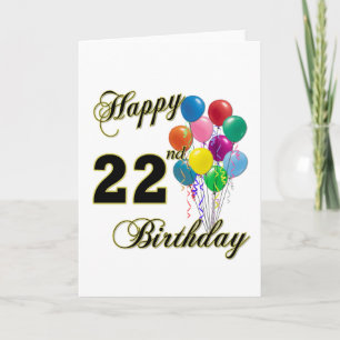 Tarjeta Happy 22nd Birthday with Balloons