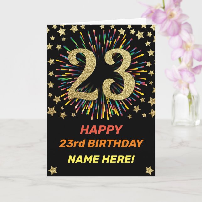 Tarjeta Happy 23rd Birthday Black & Gold Rainbow Firework (Orquídea)