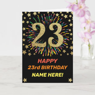 Tarjeta Happy 23rd Birthday Black & Gold Rainbow Firework