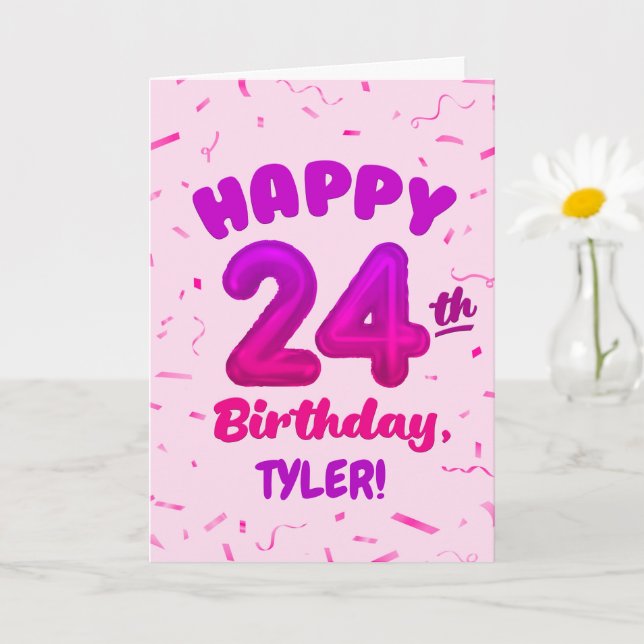 Tarjeta Happy 24th Birthday Card with Custom Name (Planta pequeña)