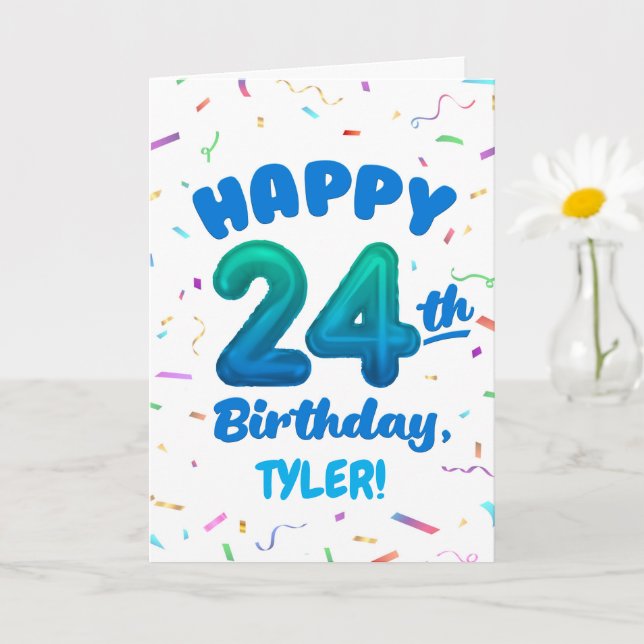 Tarjeta Happy 24th Birthday Card with Custom Name (Planta pequeña)