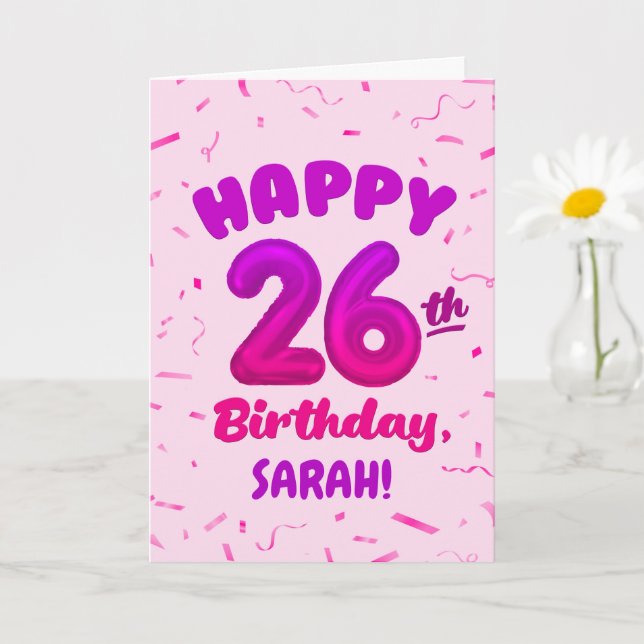 Tarjeta Happy 26th Birthday Card with Custom Name (Planta pequeña)