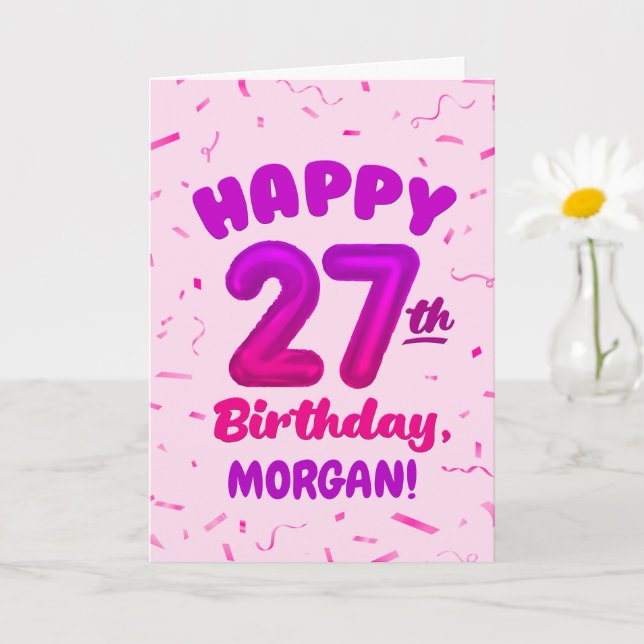 Tarjeta Happy 27th Birthday Card with Custom Name (Planta pequeña)