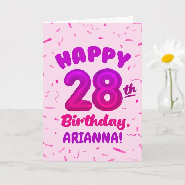 Tarjeta Happy 28th Birthday Card with Custom Name (Planta pequeña)