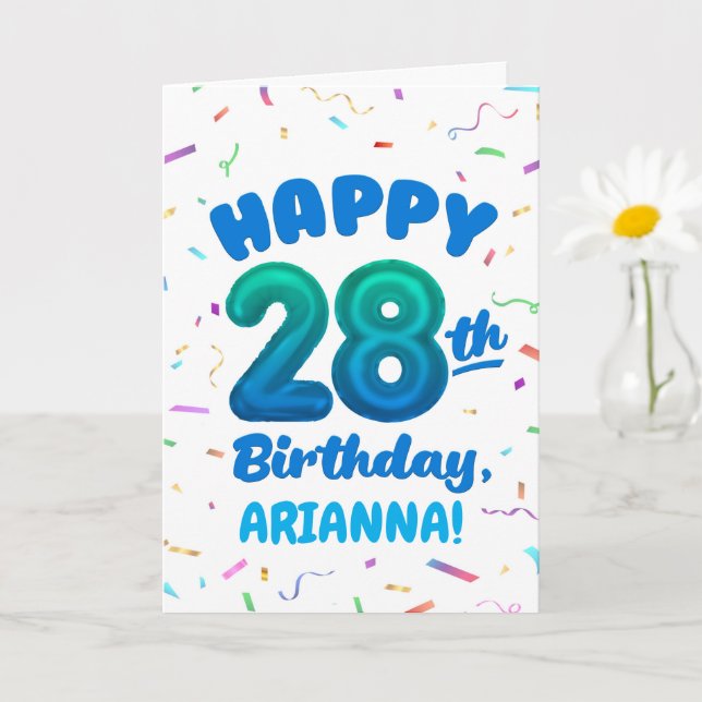 Tarjeta Happy 28th Birthday Card with Custom Name (Planta pequeña)