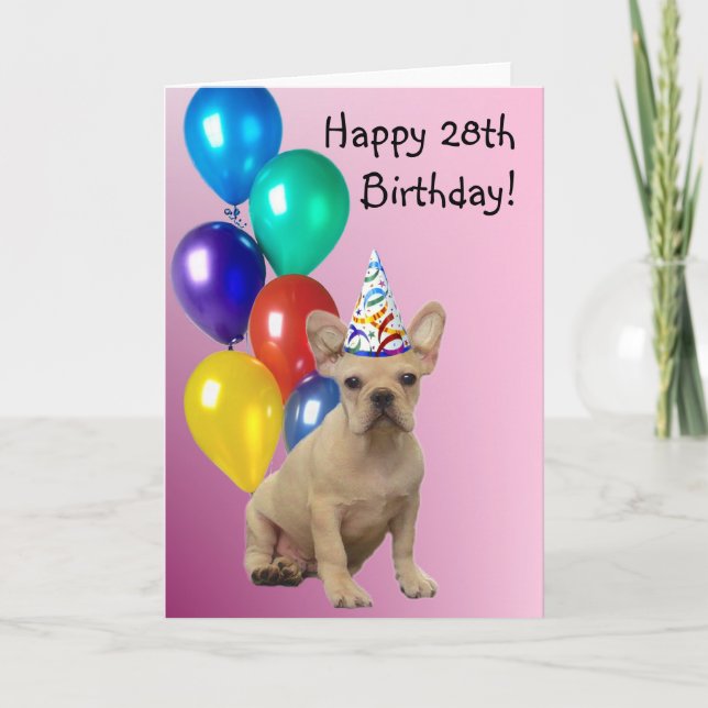 Tarjeta Happy 28th Birthday French Bulldog Greeting Card (Anverso)