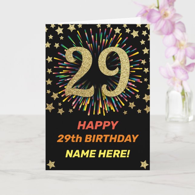 Tarjeta Happy 29th Birthday Black & Gold Rainbow Firework (Orquídea)