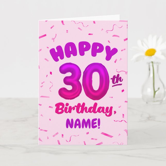 Tarjeta Happy 30th Birthday Card with Custom Name (Planta pequeña)