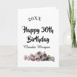 Tarjeta Happy 30th birthday pink white mauve floral name y