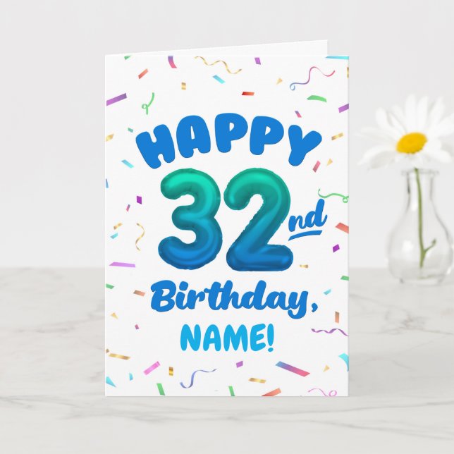 Tarjeta Happy 32nd Birthday Card with Custom Name (Planta pequeña)