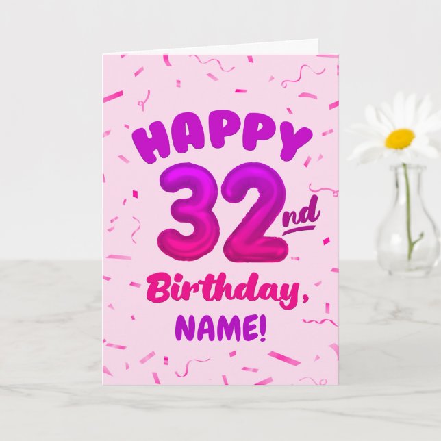 Tarjeta Happy 32nd Birthday Card with Custom Name (Planta pequeña)