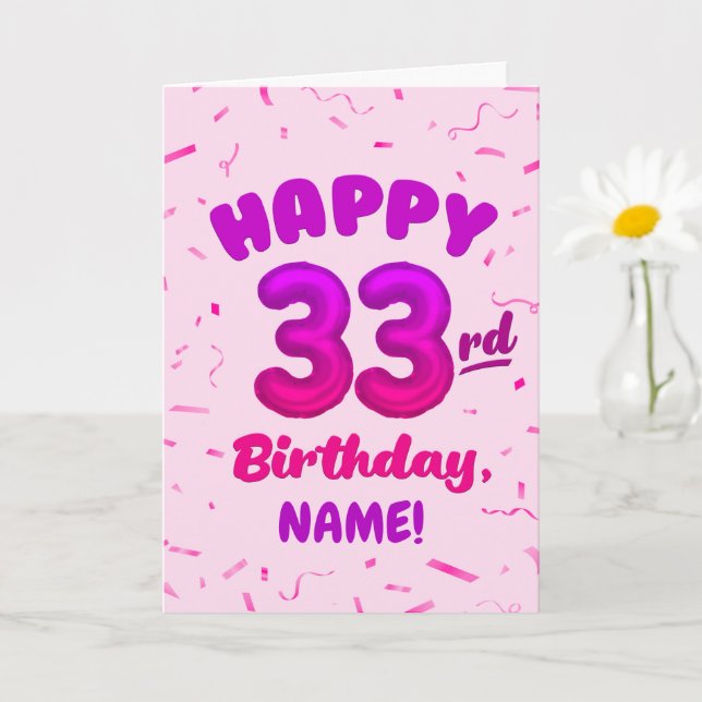 Tarjeta Happy 33rd Birthday Card with Custom Name (Planta pequeña)