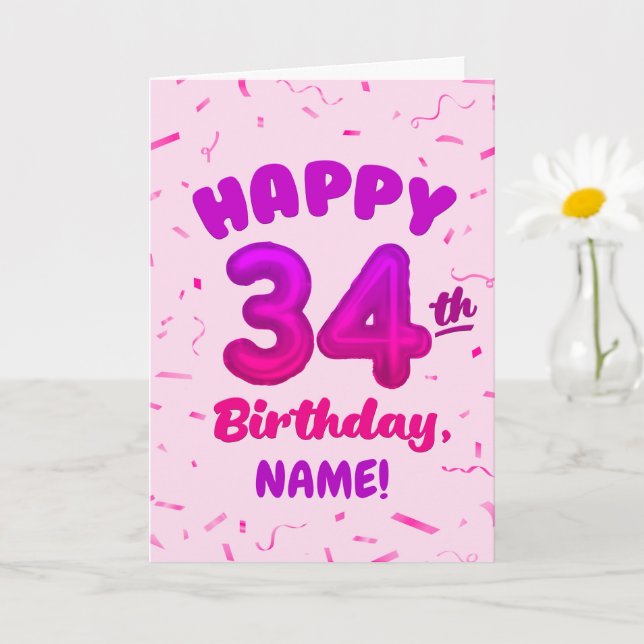 Tarjeta Happy 34th Birthday Card with Custom Name (Planta pequeña)