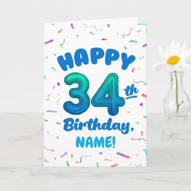 Tarjeta Happy 34th Birthday Card with Custom Name (Planta pequeña)