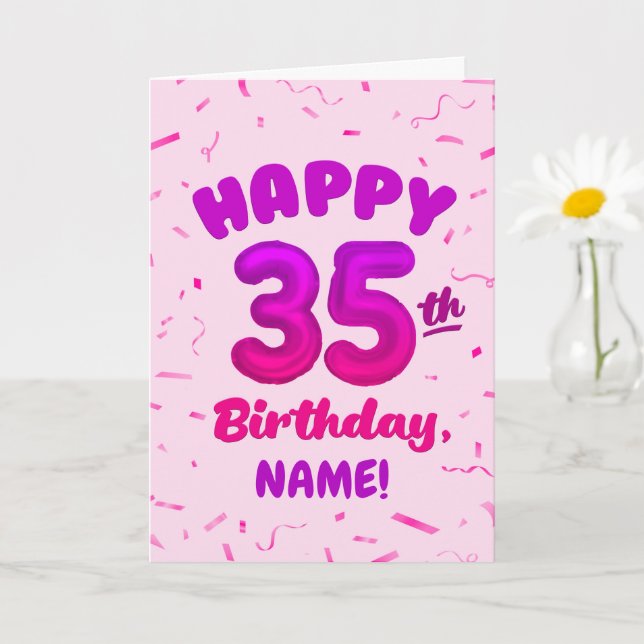 Tarjeta Happy 35th Birthday Card with Custom Name (Planta pequeña)