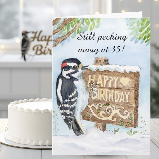 Tarjeta Happy 35th Birthday Downy Woodpecker (Subido por el creador)