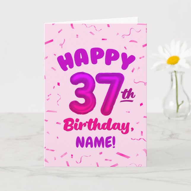 Tarjeta Happy 37th Birthday Card with Custom Name (Planta pequeña)