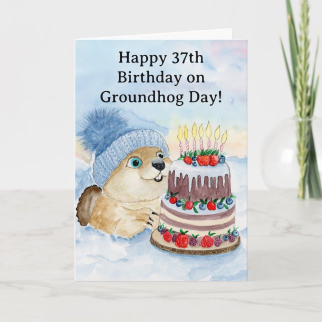 Tarjeta  Happy 37th Groundhog Day Birthday  (Anverso)