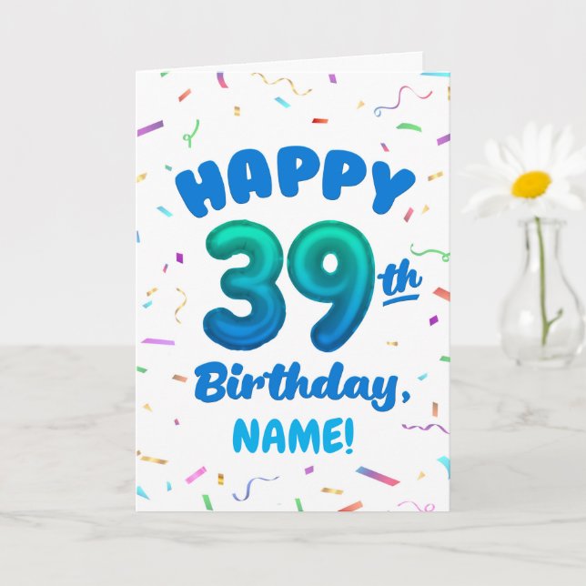 Tarjeta Happy 39th Birthday Card with Custom Name (Planta pequeña)