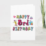 Tarjeta Happy 3rd Birthday 3 year old b-day wishes<br><div class="desc">Happy 3rd Birthday. Funny and cute Birthday design with lovely teddy bear holding a gift and a funny pencil writing the birthday wishes. A perfect match for clothing,  shirts and accessories.</div>