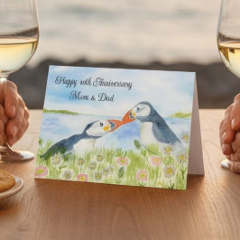 Tarjeta Happy 40th Anniversary Mom & Dad Puffins 