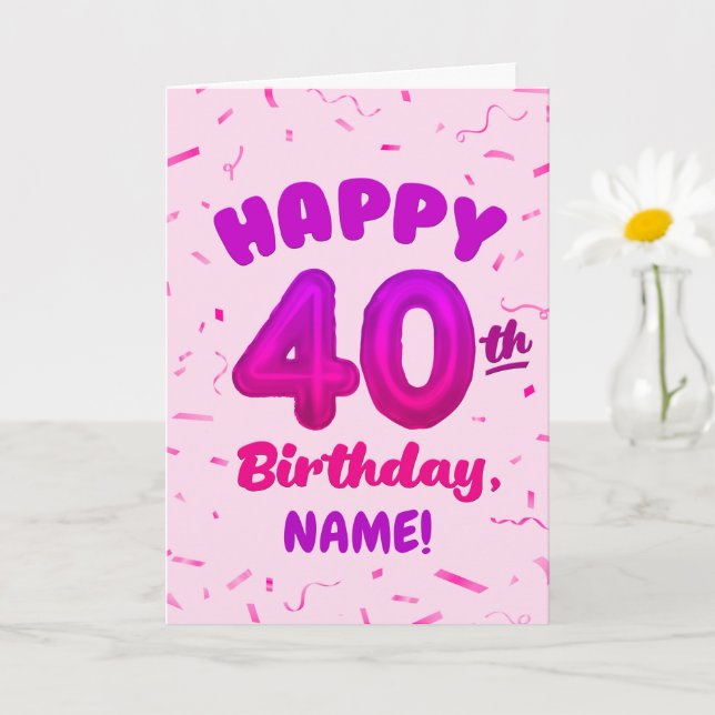 Tarjeta Happy 40th Birthday Card with Custom Name (Planta pequeña)
