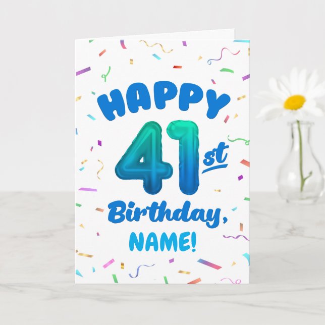 Tarjeta Happy 41st Birthday Card with Custom Name (Planta pequeña)