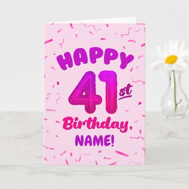 Tarjeta Happy 41st Birthday Card with Custom Name (Planta pequeña)