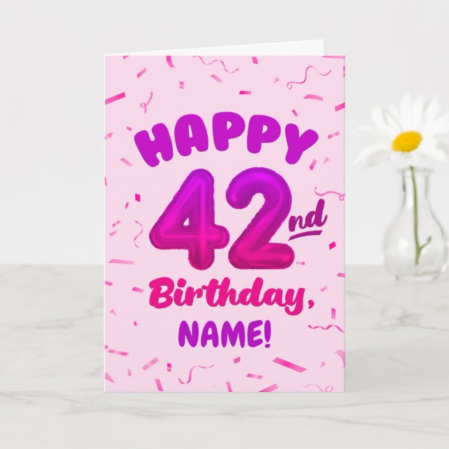 Tarjeta Happy 42nd Birthday Card with Custom Name (Planta pequeña)