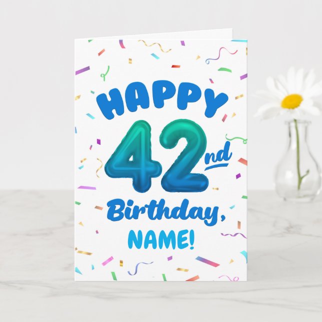 Tarjeta Happy 42nd Birthday Card with Custom Name (Planta pequeña)