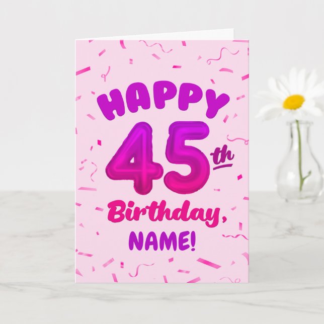 Tarjeta Happy 45th Birthday Card with Custom Name (Planta pequeña)