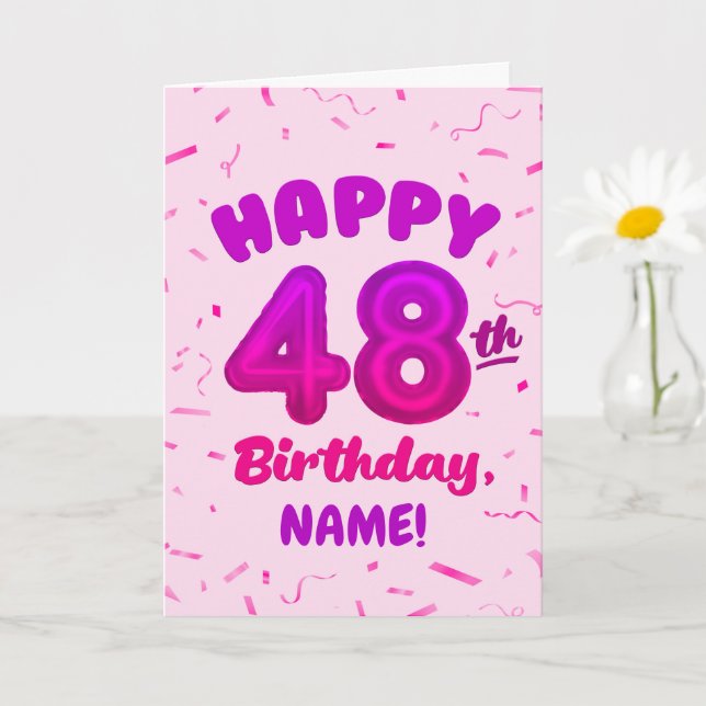 Tarjeta Happy 48th Birthday Card with Custom Name (Planta pequeña)