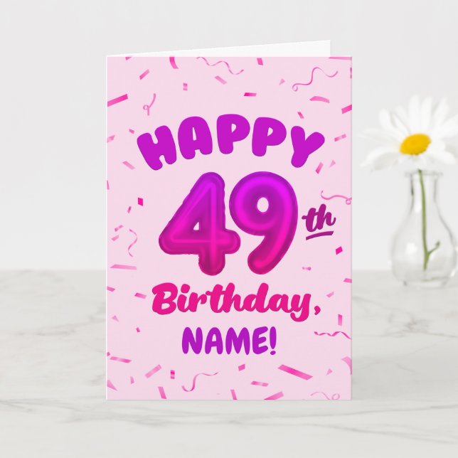 Tarjeta Happy 49th Birthday Card with Custom Name (Planta pequeña)