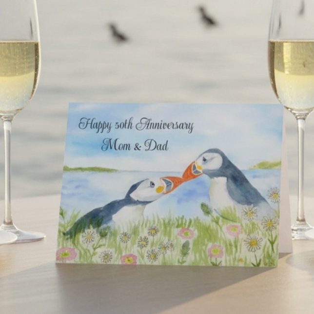 Tarjeta Happy 50th Anniversary Mom & Dad Puffins  (Subido por el creador)