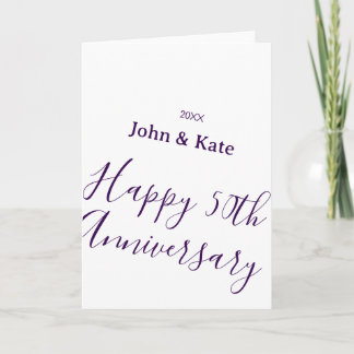 Tarjeta Happy 50th anniversary purple name year simple 