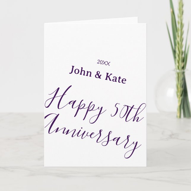 Tarjeta Happy 50th anniversary purple name year simple  (Anverso)