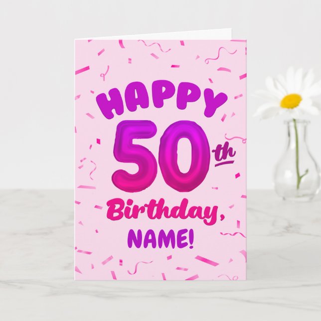 Tarjeta Happy 50th Birthday Card with Custom Name (Planta pequeña)