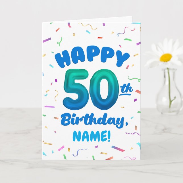Tarjeta Happy 50th Birthday Card with Custom Name (Planta pequeña)