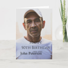 Tarjeta Happy 50th birthday name photo year man simple min