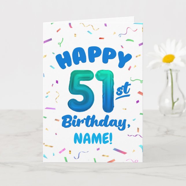 Tarjeta Happy 51st Birthday Card with Custom Name (Planta pequeña)