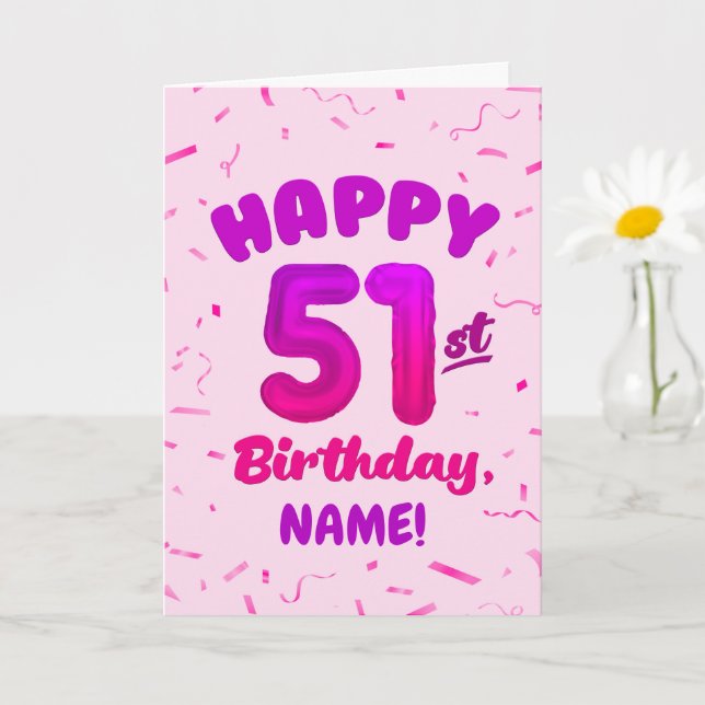 Tarjeta Happy 51st Birthday Card with Custom Name (Planta pequeña)